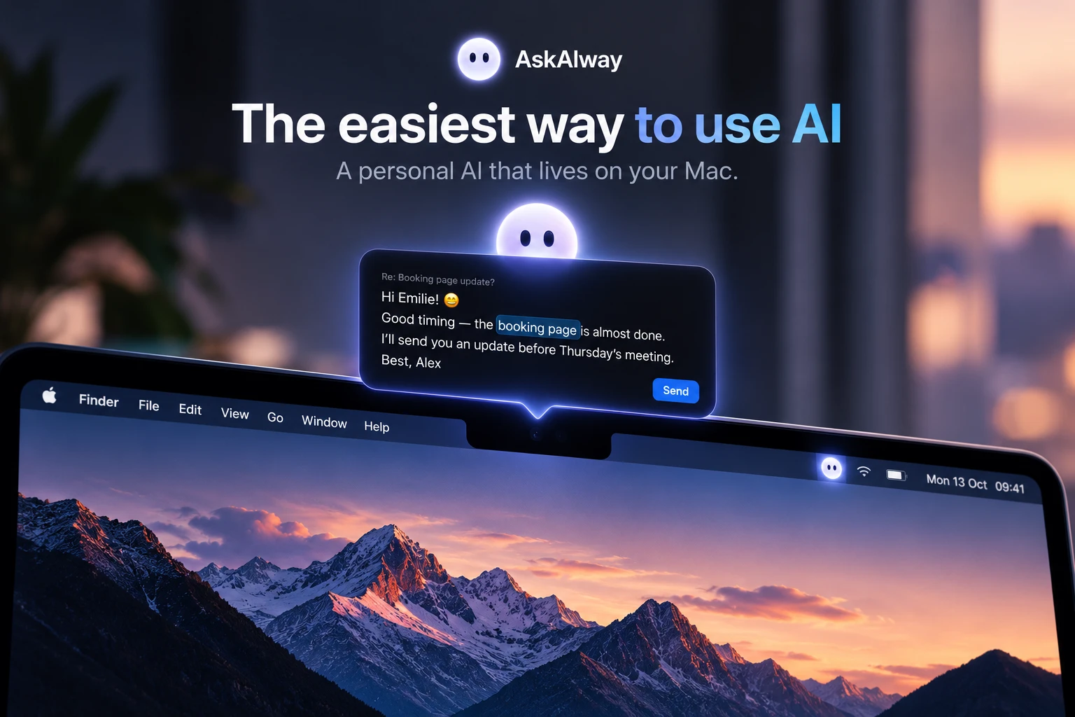 AskAlway AI-assistent for Mac med stemmekontroll, skjermforståelse og notch-integrasjon