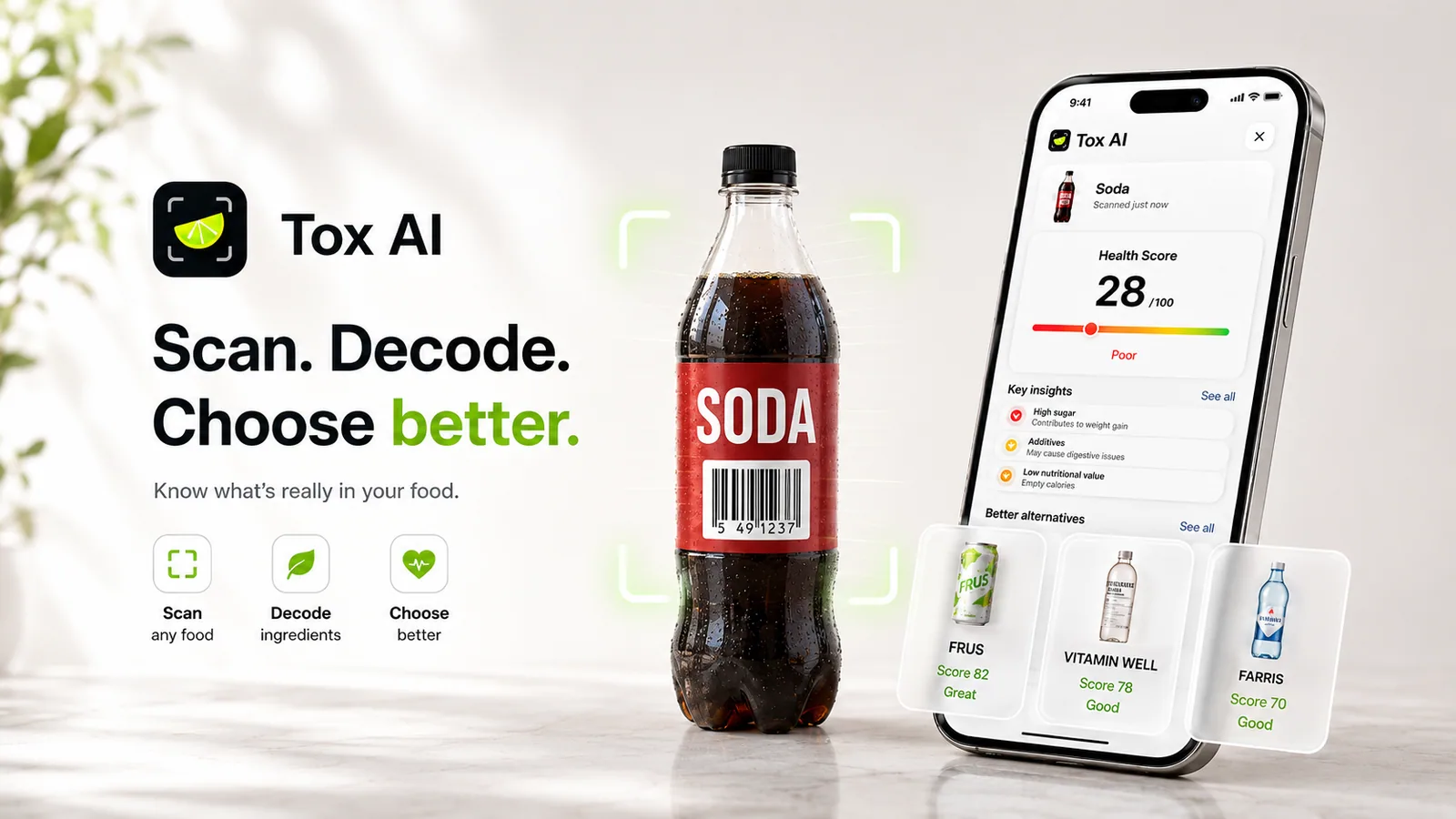 Tox AI iPhone-app som skanner brus med strekkode, helsescore og sunnere alternativer